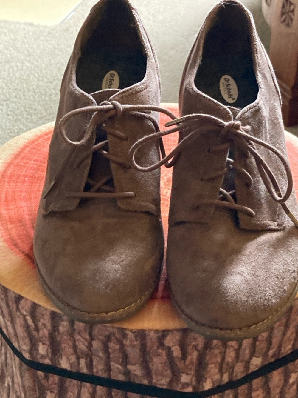 Dr. Scholl's Taupe Suede Lace-Up Heel Shoes - Picture 2 of 7